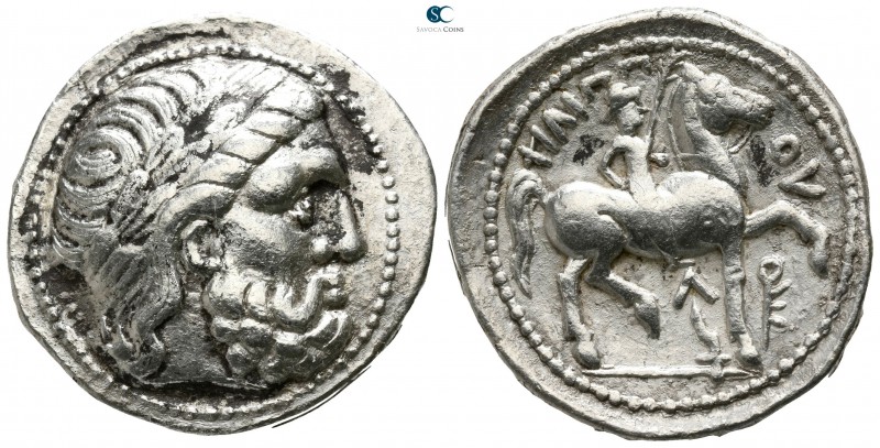 Kings of Macedon. Amphipolis. Philip II. 359-336 BC. 
Tetradrachm AR

25mm., ...