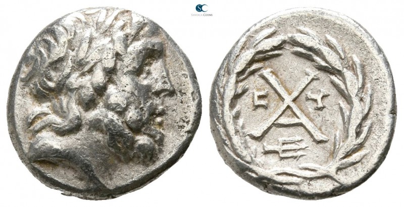 Achaia. Achaian League. Patrae 195-188 BC. 
Triobol AR

12mm., 2,42g.

Laur...