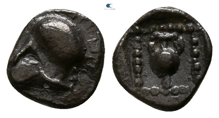 Asia Minor. Uncertain mint circa 500-400 BC. 
Tetartemorion AR

5mm., 0,22g....