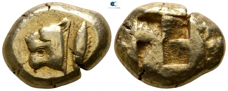 Mysia. Kyzikos circa 550 BC. 
Stater EL

19mm., 16,04g.

Head of roaring li...