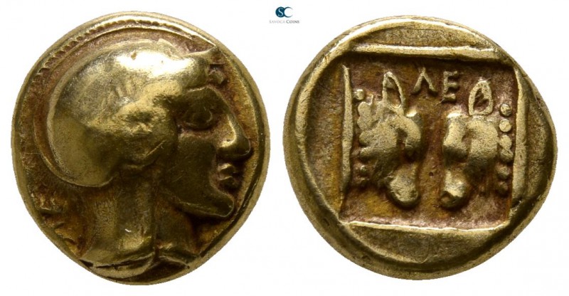 Lesbos. Mytilene 454-428 BC. 
Hekte EL

10mm., 2,46g.

Helmeted head of Ath...