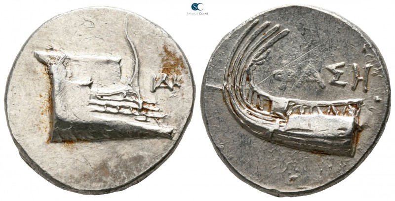Lycia. Phaselis 400-300 BC. 
Stater AR

20mm., 10,27g.

Prow of galley righ...