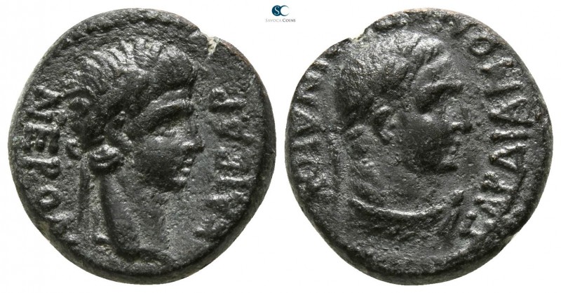 Lydia. Sardeis . Nero AD 54-68. 
Bronze Æ

14mm., 3,45g.

NΕΡΩΝ ΚΑΙCΑΡ, Lau...
