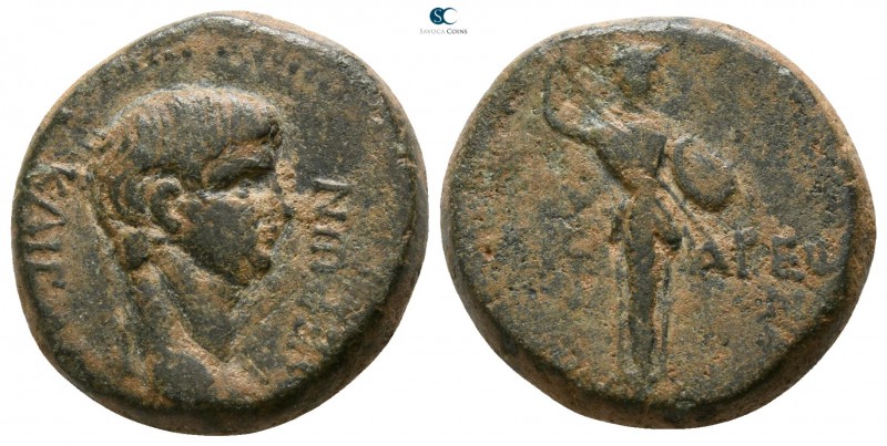 Lydia. Tralleis. Nero AD 54-68. 
Bronze Æ

17mm., 6,09g.

NEPωN KAICAP, bar...