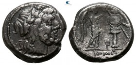 211-210 BC.  Spearhead first series.. Uncertain mint in Southeast Italy. Victoriatus AR