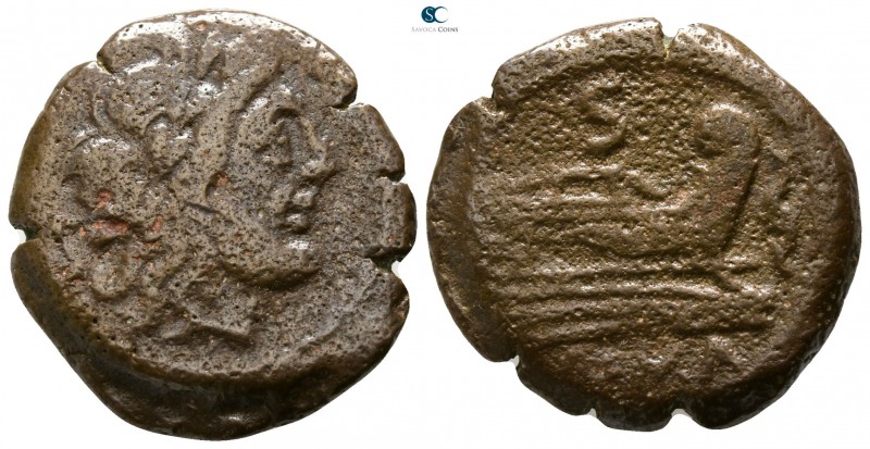 Anonymous 179-170 BC. Rome
Semis Æ

22mm., 8,31g.

Laureate head of Saturn ...