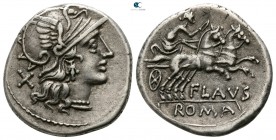 Decimius Flavus.
Decimius Flavus. 150 BC. Rome. Denarius AR