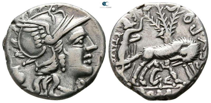 Sex. Pompeius Fostlus. 137 BC. Rome
Denarius AR

17mm., 3,84g.

Helmeted he...