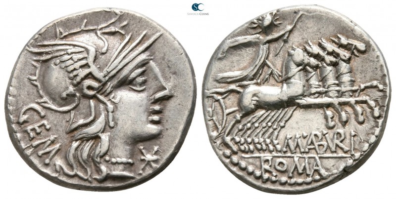C. Aburius Geminus 134 BC. Rome
Denarius AR

18mm., 3,70g.

Helmeted head o...