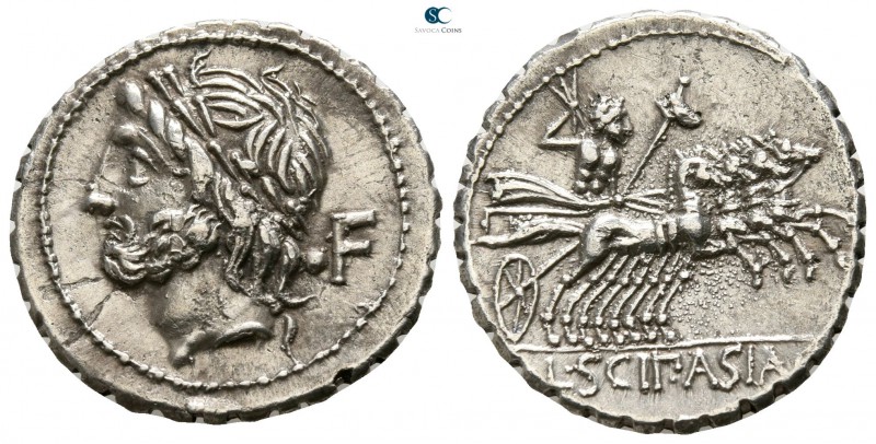 L. Scipio Asiagenus 103 BC. Rome
Denarius AR

19mm., 3,30g.

Laureate head ...