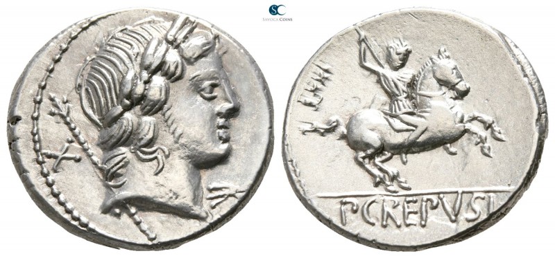Pub. Crepusius 82 BC. Rome
Denarius AR

16mm., 3,94g.

Laureate head of Apo...