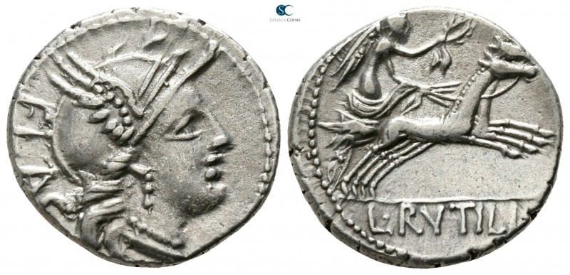 L. Rutilius Flaccus 77 BC. Rome
Denarius AR

17mm., 3,84g.

Helmeted head o...