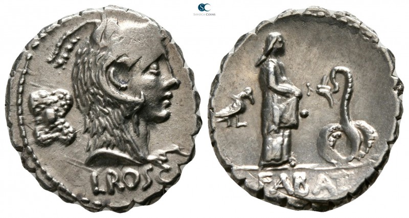 L. Roscius Fabatus 59 BC. Rome
Denarius AR

17mm., 3,89g.

Head of Juno Sos...