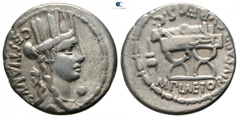 M. Plaetorius M. F. Cestianus 57 BC. Rome
Denarius AR

17mm., 3,81g.

CESTI...