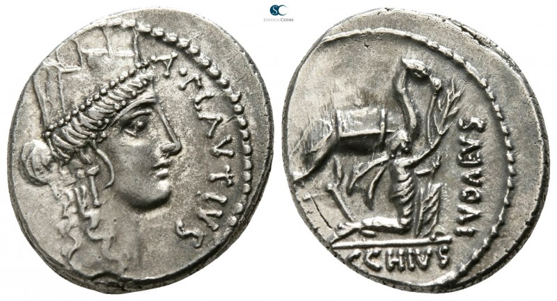 A. Plautius 55 BC. Rome
Denarius AR

16mm., 4,05g.

Turreted head of Cybele...