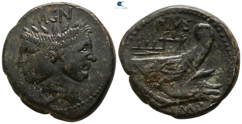 Sextus Pompey Magnus 43-36 BC. Uncertain mint in Sicily
As Æ

28mm., 19,64g....