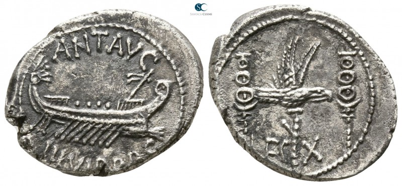 Mark Antony 32-31 BC. Military mint moving with M.Antony
Denarius AR

17mm., ...