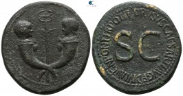 Tiberius, with Germanicus Gemellus AD 22-23. Rome. Sestertius Æ