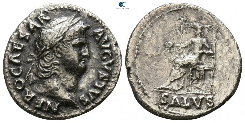 Nero AD 54-68. Rome
Denarius AR

16mm., 3,03g.

NERO CAESAR AVGVSTVS, laure...