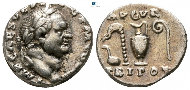 Vespasian AD 69-79. Rome
Denarius AR

14mm., 3,24g.

IMP CAES VES-P AVG P M...