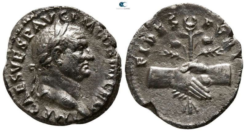 Vespasian AD 69-79. struck AD 73. Rome
Denarius AR

18mm., 2,85g.

IMP CAES...