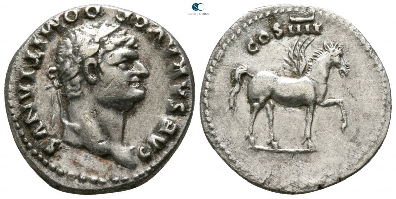 Domitian AD 81-96. Rome
Denarius AR

18mm., 3,34g.

CAESAR AVG F DOMITIANVS...