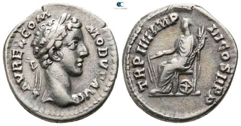 Commodus AD 180-192. Struck AD 181. Rome
Denarius AR

17mm., 3,74g.

L AVRE...
