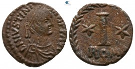 Justinian I. AD 527-565. Struck AD 537-542.. Byzantine. Decanummium Æ