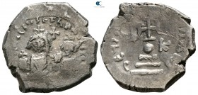 Heraclius, with Heraclius Constantine and Heraclonas AD 610-641. Struck 615-638. Constantinople. Hexagram AR
