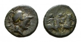 Apulia, Caelia Semuncia circa 220-150, Æ 11mm, 0.97 g. Helmeted head of Athena r. Rev. Dioscuri galloping right. SNG ANS 680. SNG Copenhagen 640. H.N....