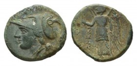 Bruttium, Hipponium Bronze circa 280-270, 22.5 mm, 6.66 g. Helmeted head of Athena left Rev. Nike standing left, holding wreath and sceptre. Weber 105...