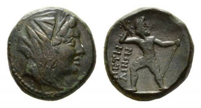 Bruttium, Petelia Bronze circa 216-211, Æ 19mm, 9.04 g. Veiled head of Demeter r...