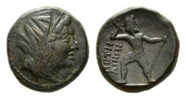 Bruttium, Petelia Bronze circa 216-211, Æ 19mm, 9.04 g. Veiled head of Demeter right. Rev. Zeus standing righ; holding thuderbolt and spear. Caltabian...