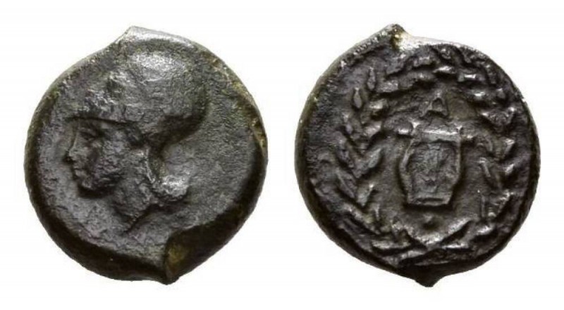 Sicily, Adranum, Onkia circa 339, Æ 15mm, 3.59 g. Head of Athena right, wearing ...