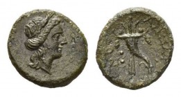 Sicily, Aetna Hexas circa 200-150, Æ 16.5mm, 3.13 g. Female head right. Rev. Cornucopiae; in field l., two pellets. Calciati 12. Campana 10b. 

Gree...