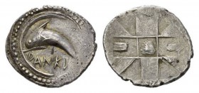 Sicily, Messana As Zankle under the Samians Chalcidian drachm circa 500, AR 25mm, 5.72 g. DANKL Dolphin swimming l. within sickle-shaped open harbour;...