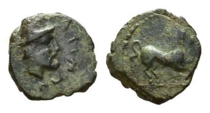 Sicily, Mytistraton Onkia circa 334-339, Æ 16.5mm, 2.89 g. Bearded head of Ephes...