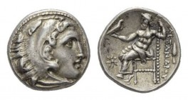 Kingdom of Macedonia. Alexander III, 336-323 and posthumous issues Drachm, Miletus circa 323-319, AR 17.5mm, 4.45 g. Head of young Heracles right, wea...