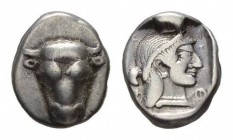 Phocis, Triobol circa Vth century BC AR 12.5mm, 2.69 g. Frontal bull’s head. Rev. Artemis to right in incuse square, letters Φ-O-K-I in the four corne...