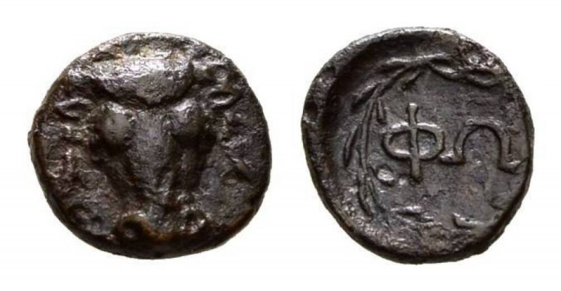 Phocis, Bronze, circa 370's-360's Æ 13mm, 1.87 g. Facing bull's head. Rev. ΦΩ in...