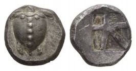Aegina Stater circa 479-456, AR 21mm, 12.26 g. Sea turtle seen from above. Rev. Large skew incuse square. Dewing 1658. Rosen 219. Holloway, Early Aegi...