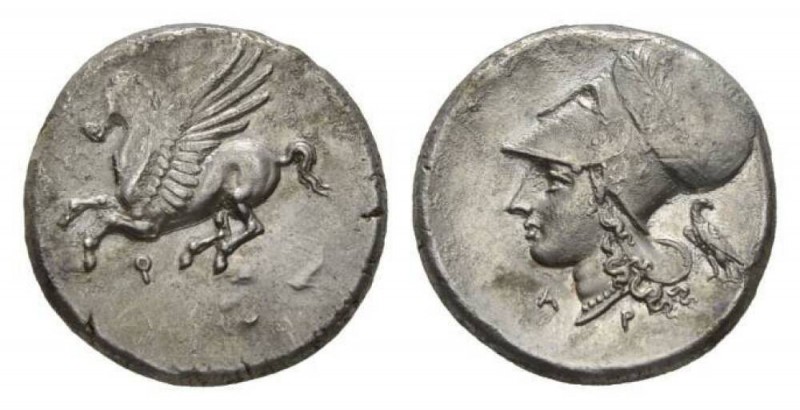 Corinthia, Corinth Stater circa 338-330, AR 22.5mm, 8.40 g. Pegasus flying left;...