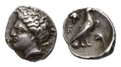 Elis, Olympia Hemidrachm circa 330, AR 15mm, 2.92g. Head of Hera left with pendant earring. Rev. F-A Eagle standing right; in left field bunch of grap...