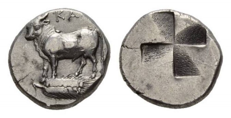 Bythinia, Calchedon Drachm circa mid IVth century BC, AR 17.5mm, 5.33 g. Bull on...
