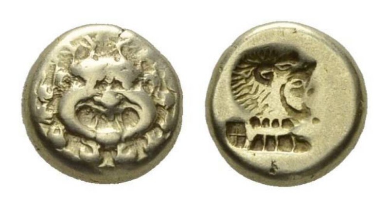 Lesbos, Mytilene Hecte circa 521-478, EL 10.5mm, 2.52 g. Gorgoneion’s head facin...