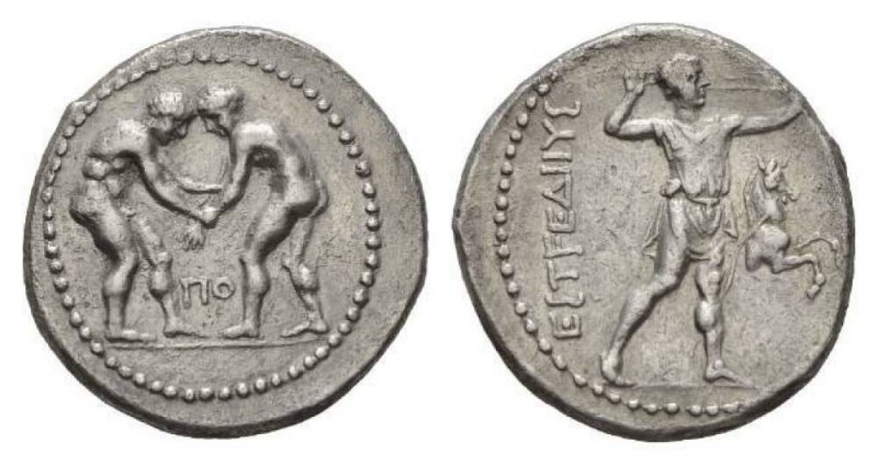 Pamphylia Aspendos, Stater circa 380-330 AR 26mm, 10.40 g. Two wrestlers grappli...