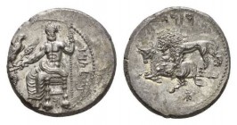 Cilicia, Tarsus Mazaios, 361-334. Stater circa 361-344, AR 24.5mm, 10.81 g. b'ltrz in Aramaic characters Baaltars seated l., holding bunch of grapes, ...