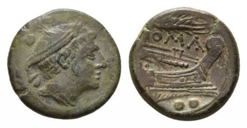 Corn-ear (first) series Sextans, Sicily circa 214-212, Æ 23mm, 9.39 g. Head of M...