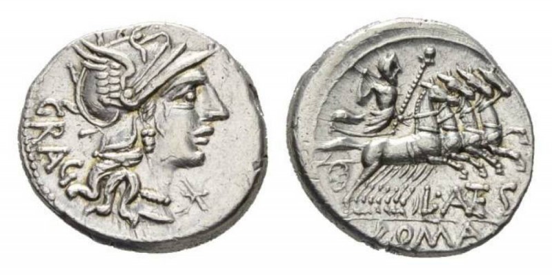 L. Antestius Gragulus. Denarius 136, AR 3.20.55mm 3.94 g. Helmeted head of Roma ...