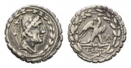 L. Aurelius Cotta Denarius serratus 105, AR 18.5mm, 3.79 g. Draped bust of Vulcan right, wearing cap bound with laurel wreath, tongs over shoulder; be...